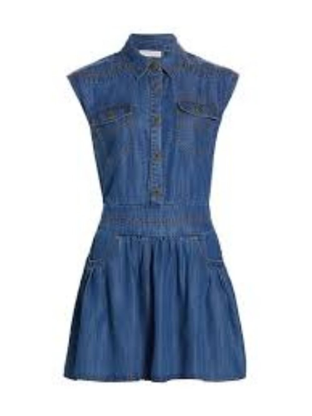 Ramy Brook Womens Size M Paxton Chambray Mini-Dress Flounce Sleeveless Blue